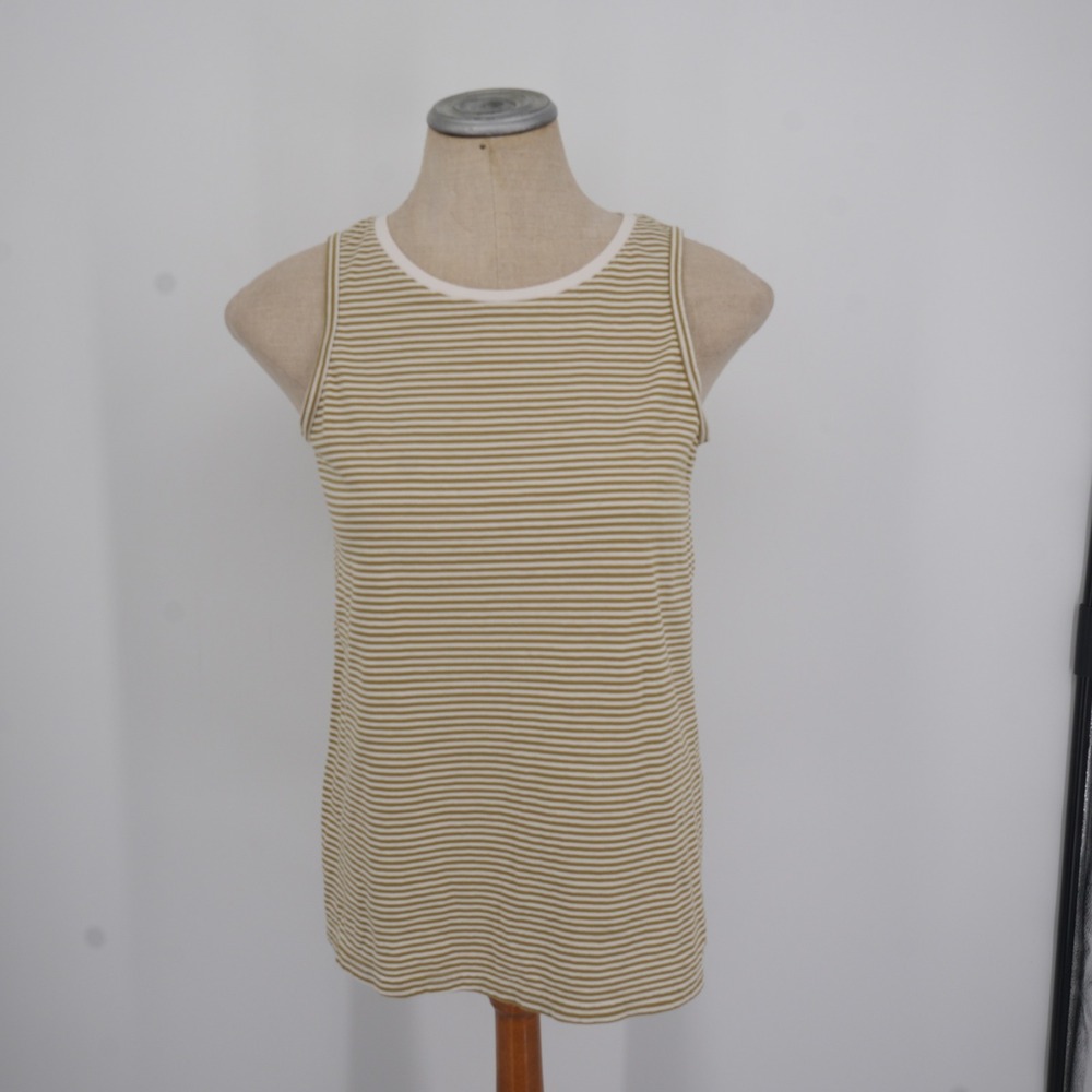 Pact Tank Top Womens Small Olive Green Striped Organic Cotton Sleeveless Tee